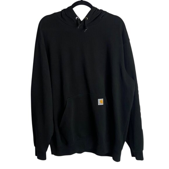 Carhartt Men's Size Xl Loose Fit Black Hoodie Sweatshirt Logo Sleeve Work Heavy - Picture 1 of 5